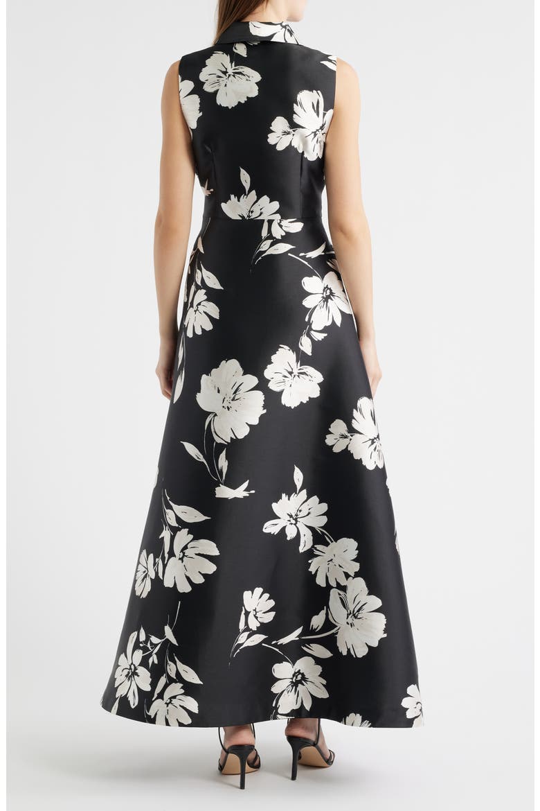 Floral Sleeveless Shirtdress Gown, Alternate, color, BLACK WHITE