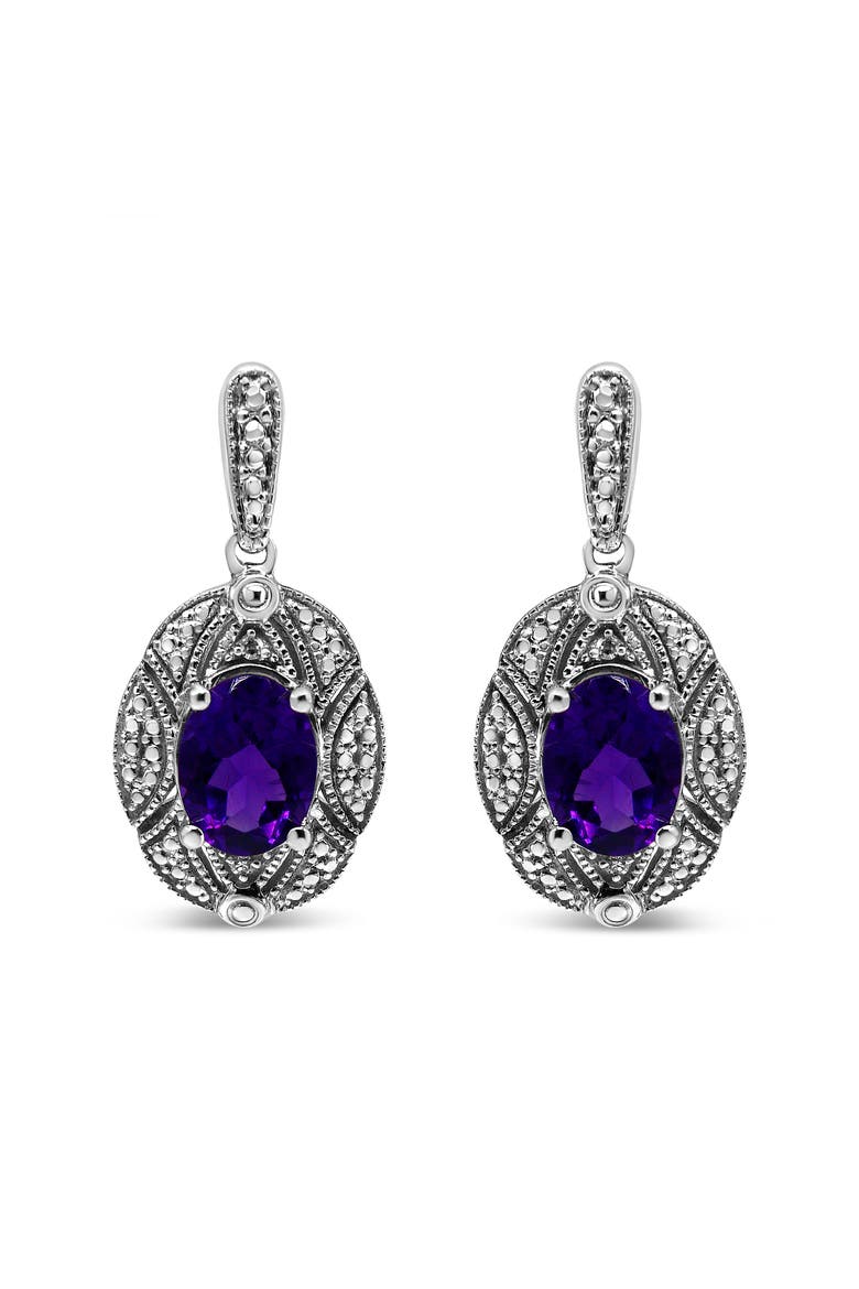Silver Diamond Accent and 8x6mm Purple Oval Amethyst Stud Earrings, Main, color, White
