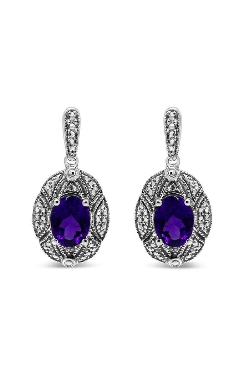 Haus of Brilliance Silver Diamond Accent and 8x6mm Purple Oval Amethyst Stud Earrings, Main, color, White