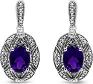 Haus of Brilliance Silver Diamond Accent and 8x6mm Purple Oval Amethyst Stud Earrings