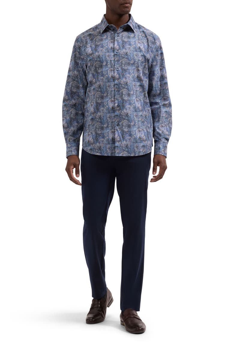 Julian Shaped Fit Paisley Button-Up Shirt, Alternate, color, STEEL