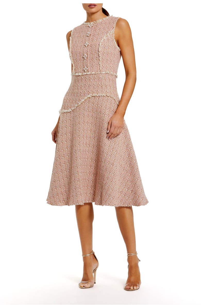 Mac Duggal Boucle Sleeveless Button Up Midi Dress, Main, color, Blush Gold