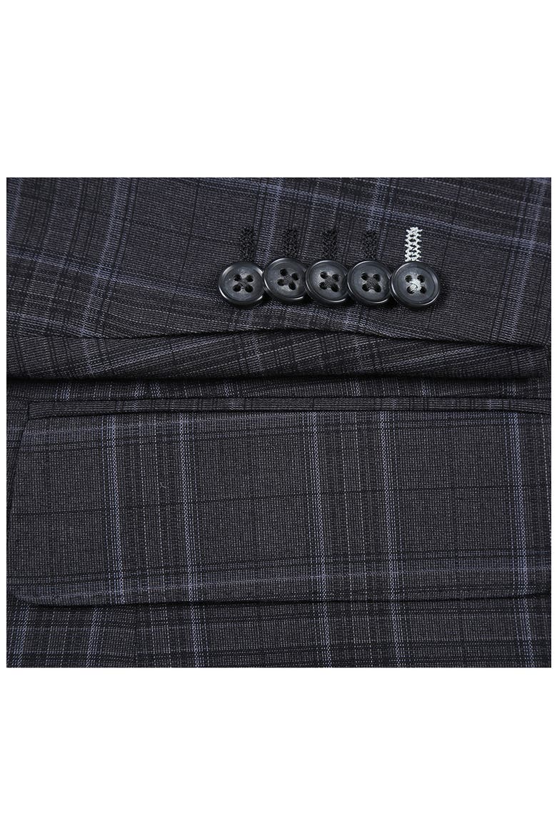 Plaid Trim Fit Notch Lapel Two-Piece Suit, Alternate, color, GREY