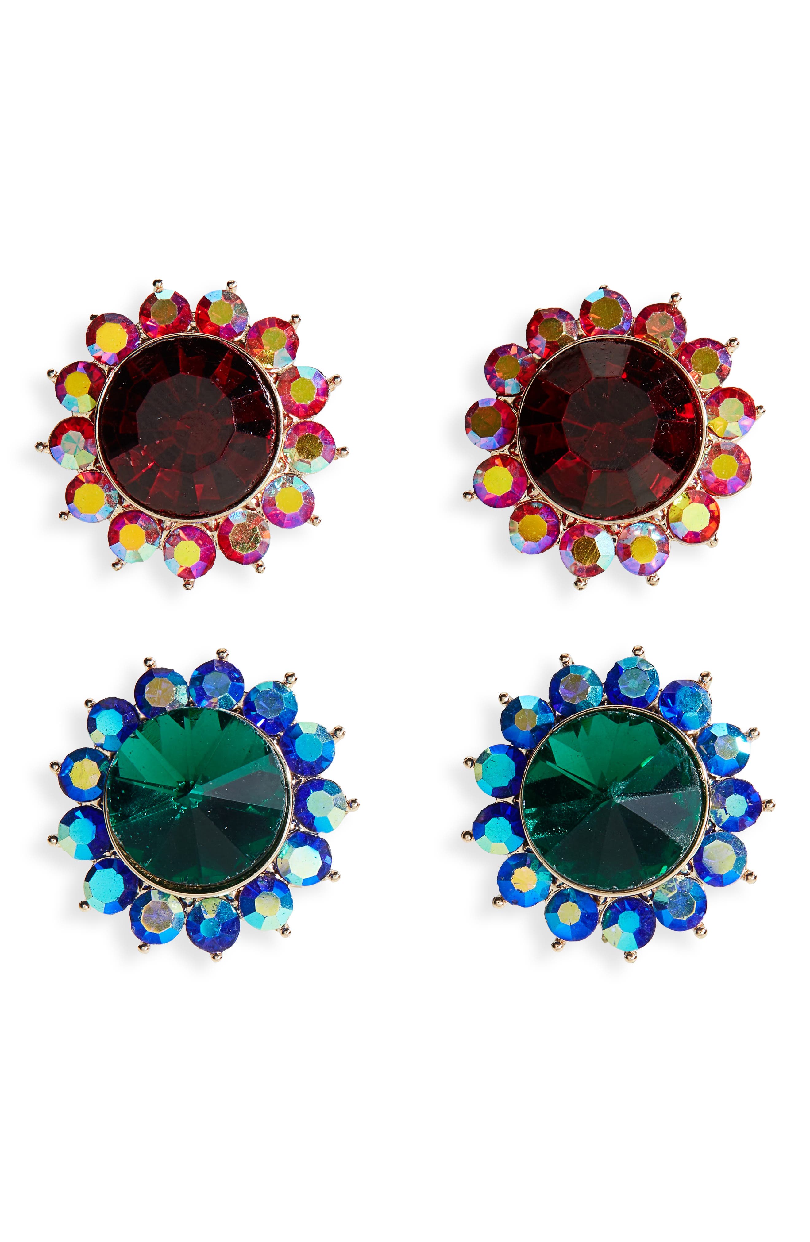 Tasha 2-Pack Crystal Flower Stud Earrings