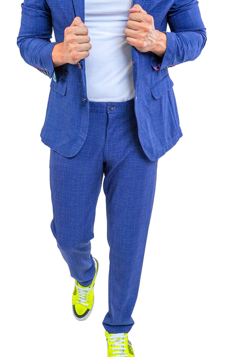 Maceoo Squared Blue Stretch Flat Front Pants, Alternate, color, Blue