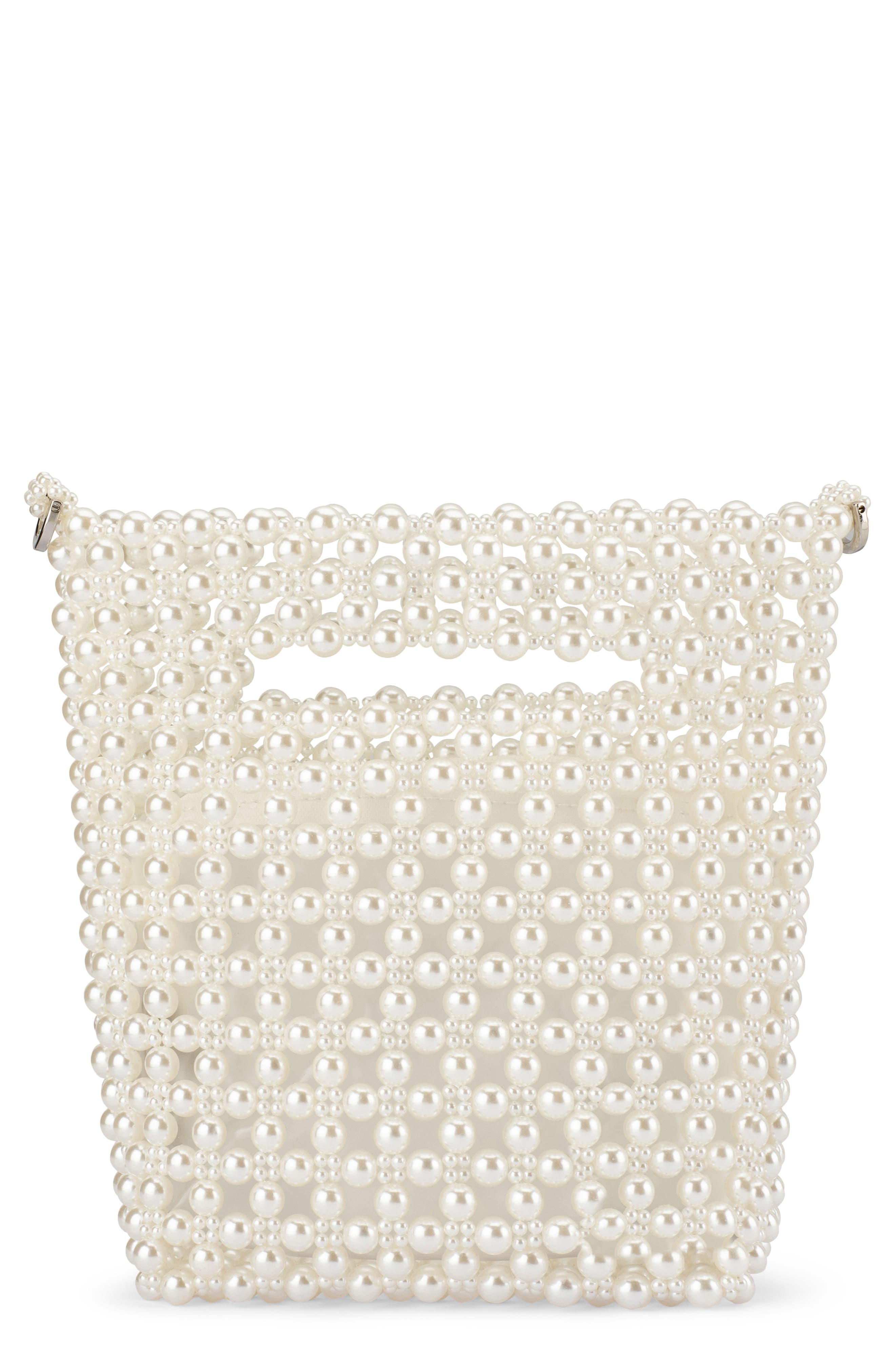 Olga Berg Tilda Faux Pearl Grab Bag, Main, color, Pearl