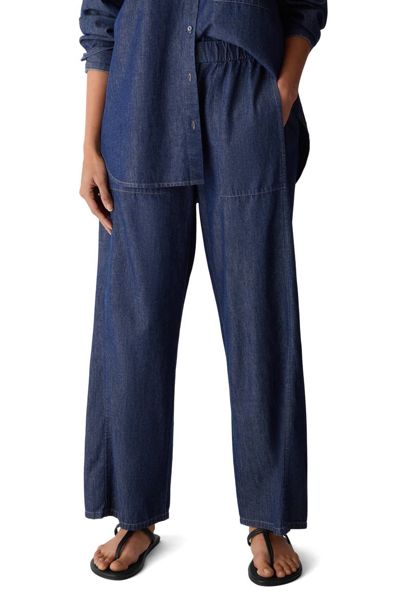 High Waist Ankle Wide Leg Organic Cotton Denim Pants, Main, color, DARK INDIGO