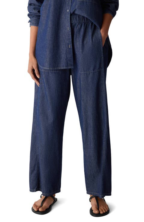 High Waist Ankle Wide Leg Organic Cotton Denim Pants
