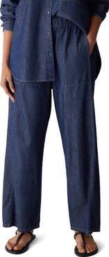 Eileen Fisher High Waist Ankle Wide Leg Organic Cotton Denim Pants