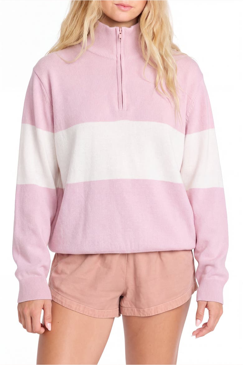 Colorblock Stripe Quarter Zip Cotton Sweater, Main, color, Pink/White