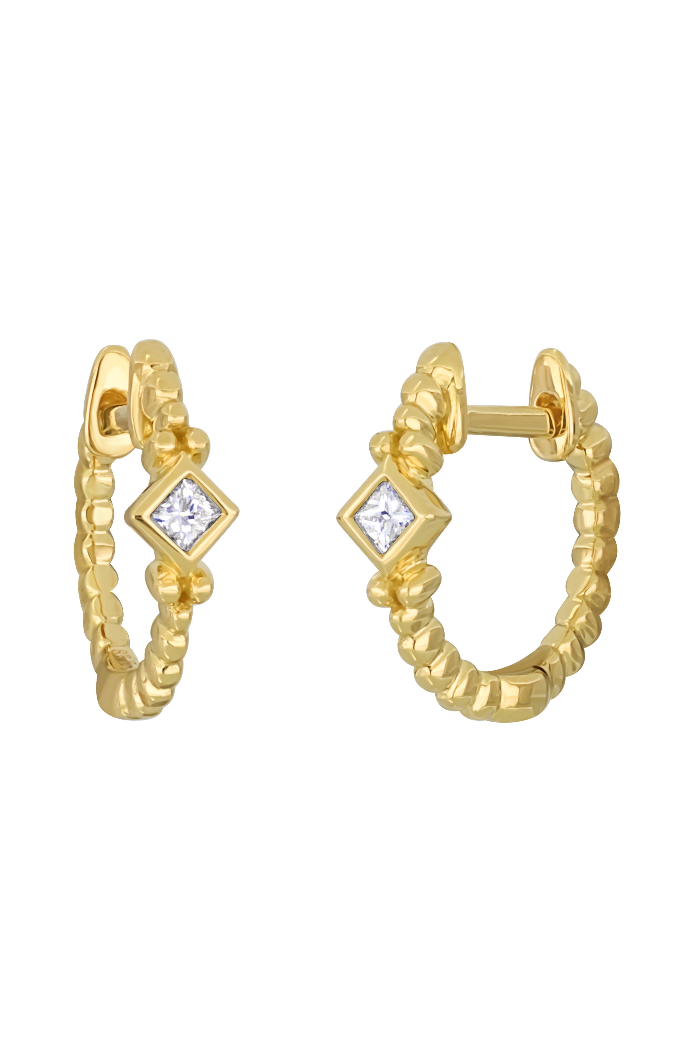 Bony Levy Mykonos 18K Yellow Gold Princess Cut Diamond Huggie Hoop Earrings