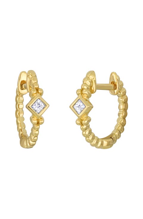 Mykonos 18K Yellow Gold Princess Cut Diamond Huggie Hoop Earrings