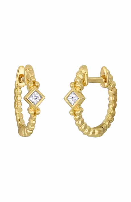 Bony Levy Mykonos 18K Yellow Gold Princess Cut Diamond Huggie Hoop Earrings