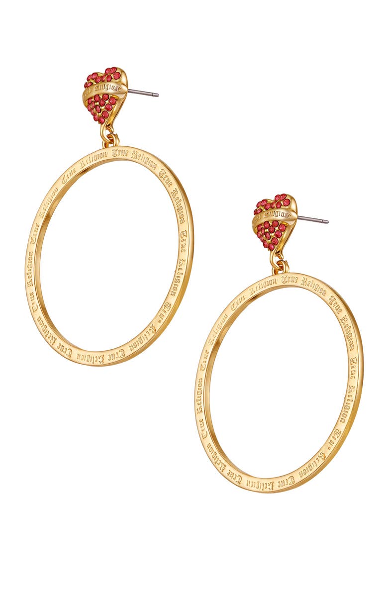 True Religion Heart and hoop statement earring, Alternate, color, Goldtone