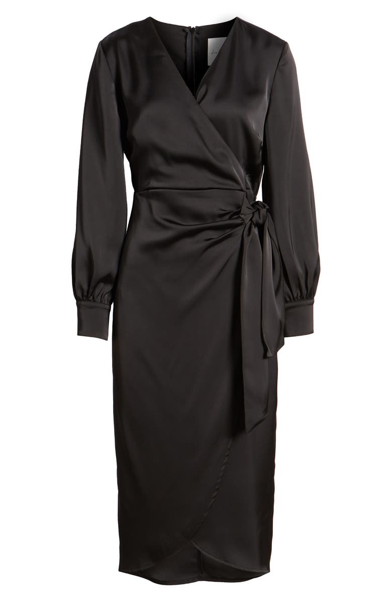 Sam Edelman Fluid Long Sleeve Satin Faux Wrap Midi Dress, Alternate, color, 