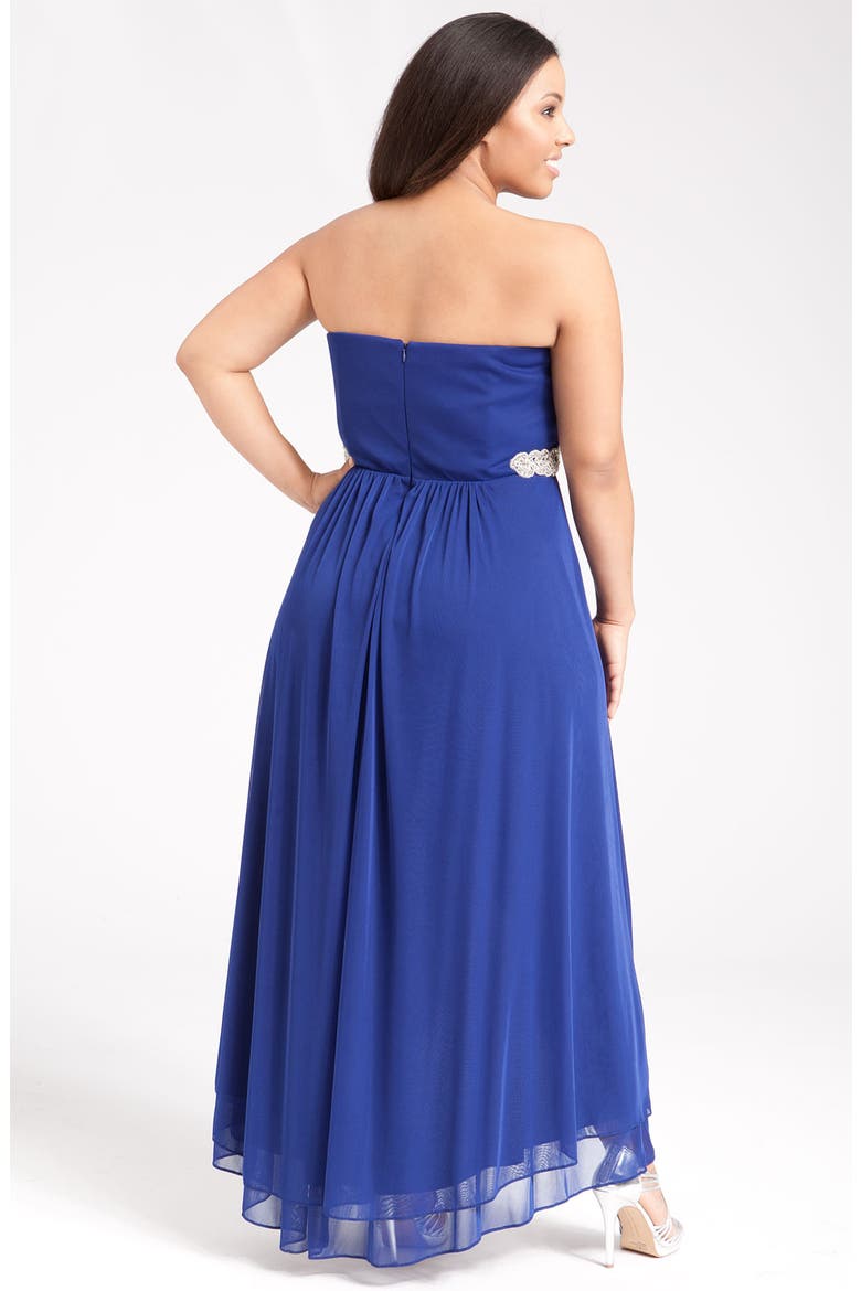 Xscape Strapless Asymmetric Chiffon Dress, Alternate, color, ROYAL TIARA