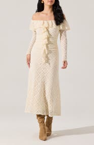 ASTR the Label Dorian Lace Long Sleeve Off the Shoulder Maxi Dress