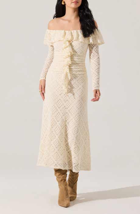 ASTR the Label Dorian Lace Long Sleeve Off the Shoulder Maxi Dress