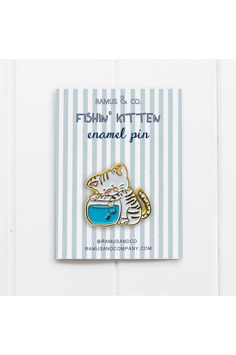 Kitten Greeting Card & Fishin' Kitten Enamel Pin, Alternate, color, Multi-Pack