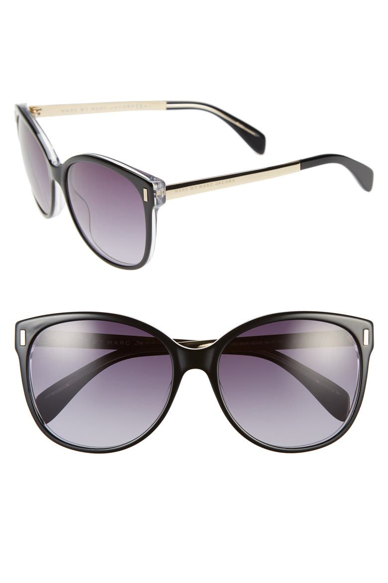 56mm Retro Sunglasses, Main, color, BLACK/ CRYSTAL BLACK