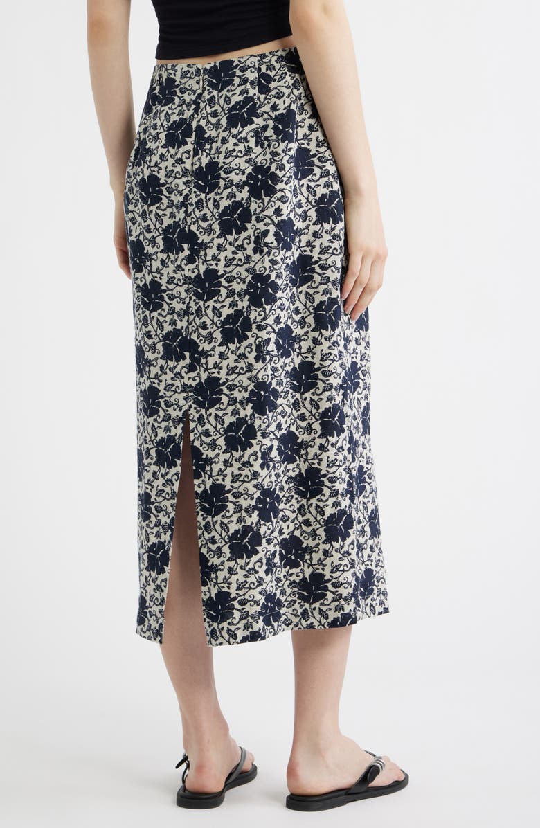 Madewell Floral Print Linen Midi Skirt, Alternate, color, Oat