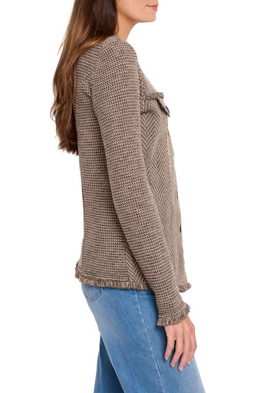 Nic + Zoe Nic+zoe Fringe Mix Cotton Blend Knit & Woven Jacket In Brown