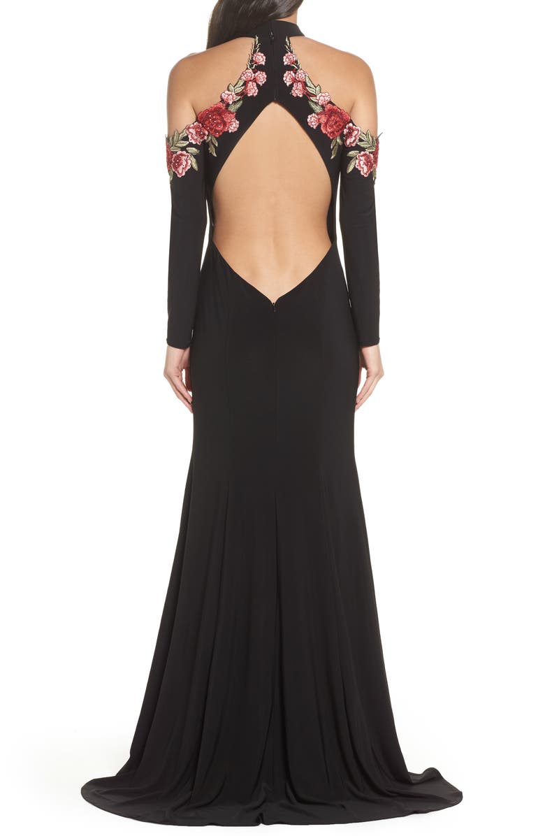 La Femme Cold Shoulder Jersey Gown, Alternate, color,