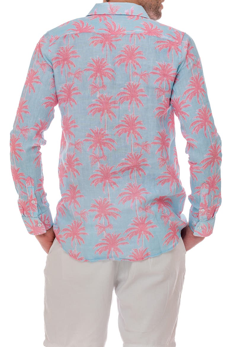 Linen Palm Button-Up Shirt, Alternate, color, TURQUOISE