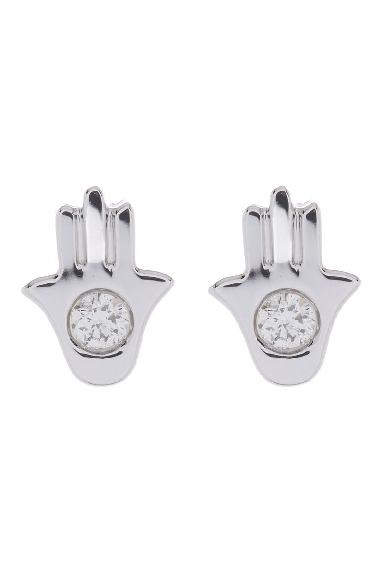 14K White Gold Round Diamond Hamsa Stud Earrings - 0.06 ctw, Main, color, WHITE GOLD/DIAMOND