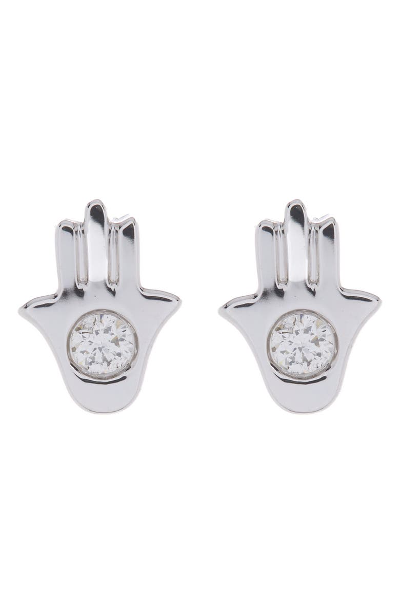 RON HAMI 14K White Gold Round Diamond Hamsa Stud Earrings - 0.06 ctw, Main, color, 
