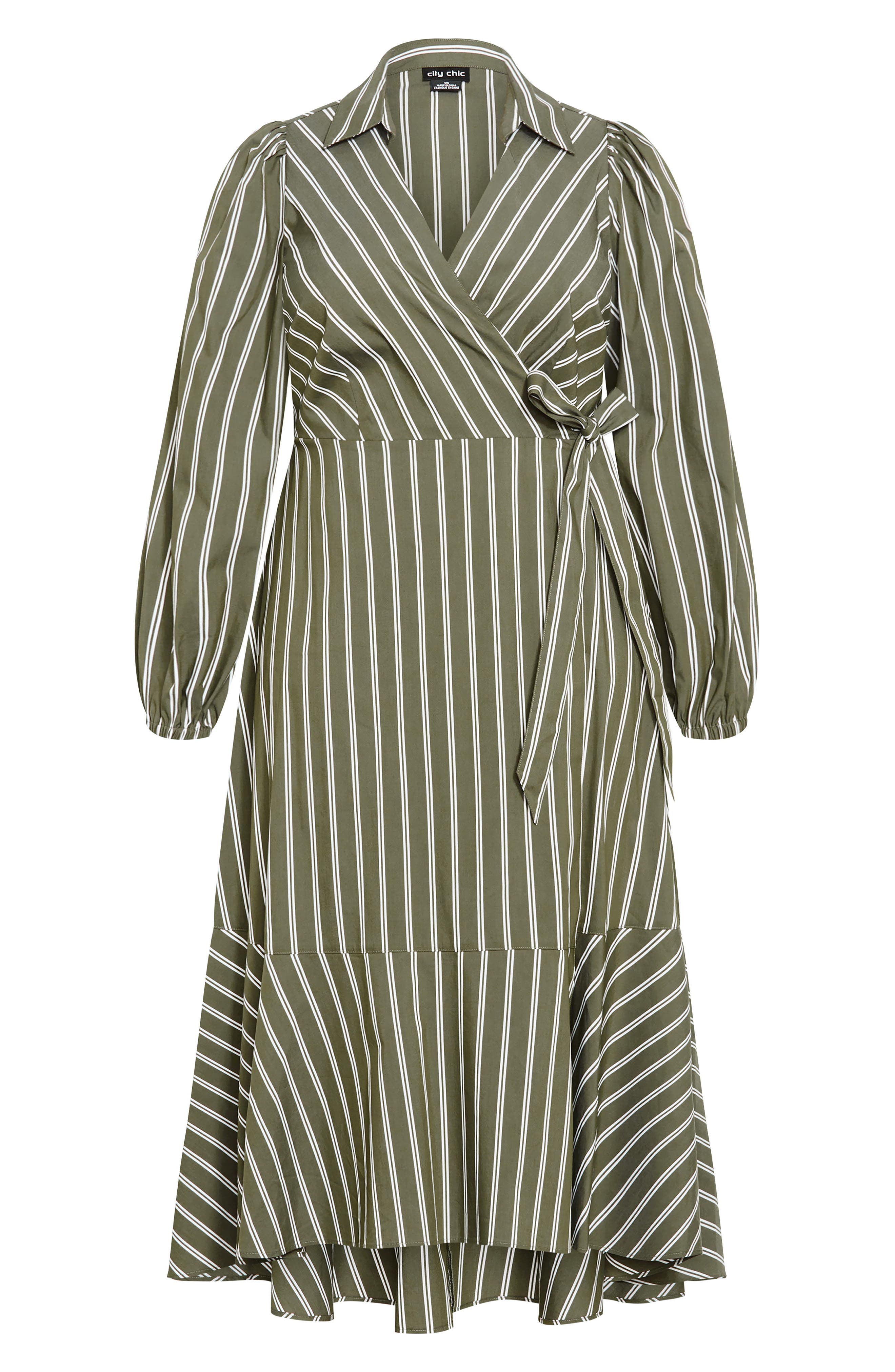City Chic Brynn Stripe Long Sleeve Cotton Blend Dress (Women) | Nordstrom