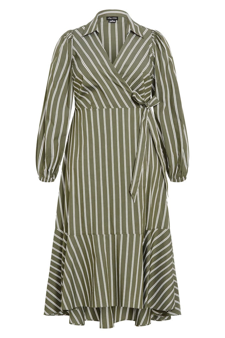Brynn Stripe Long Sleeve Cotton Blend Dress, Alternate, color, OLIVE