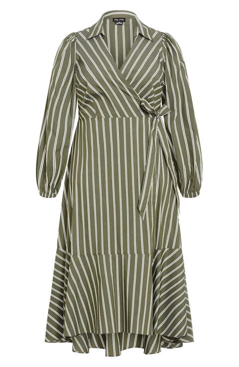 Brynn Stripe Long Sleeve Cotton Blend Dress (Plus)