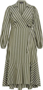 City Chic Brynn Stripe Long Sleeve Cotton Blend Dress
