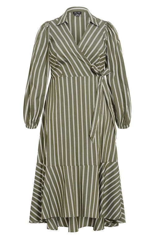 City Chic Brynn Stripe Long Sleeve Cotton Blend Dress In Multi