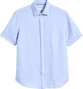 Bugatchi Orson Shaped Fit Short Sleeve Linen Button-Up Shirt