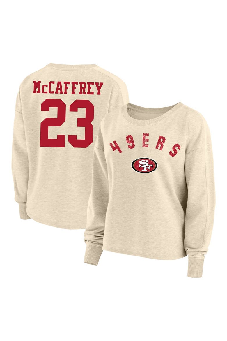 Women's Fanatics Branded Christian McCaffrey Oatmeal San Francisco 49ers Plus Size Name & Number Crew Pullover Sweatshirt, Main, color, Oatmeal