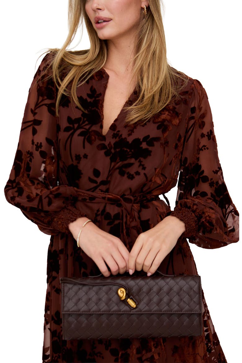 Brezze High Neck Velvet Burnout Maxi Dress, Alternate, color, Brown