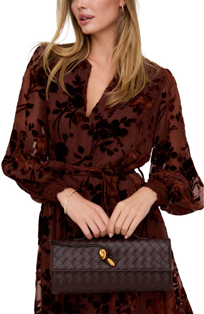 Lily and Lionel London Brezze High Neck Velvet Burnout Maxi Dress, Alternate, color, Brown