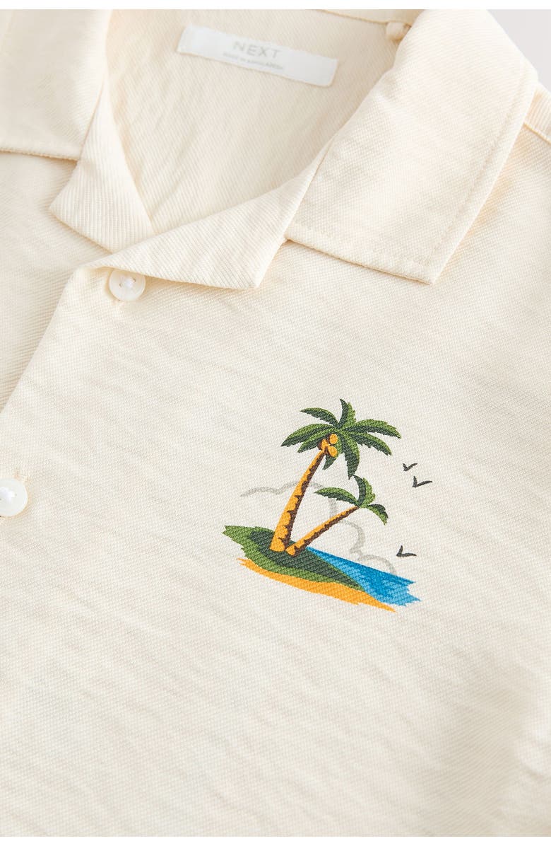 NEXT Kids' Palm Tree Short Sleeve Graphic Button-Up Shirt, Alternate, color, Neutral