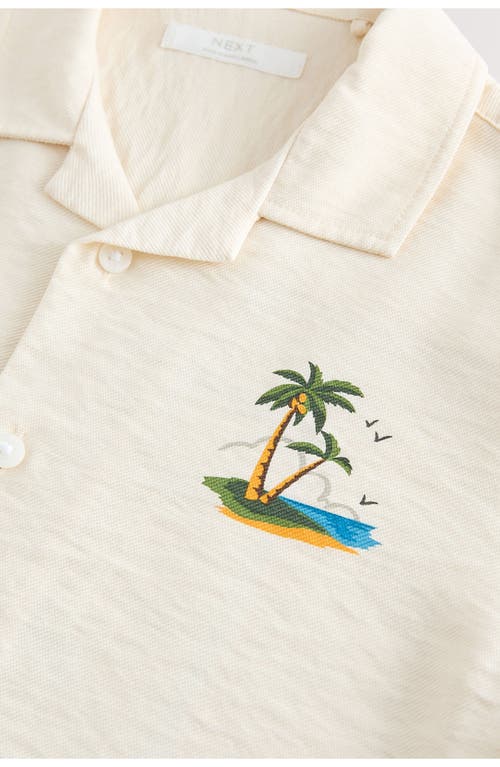 Next Kids' Palm Tree Short Sleeve Graphic Button-up Shirt In Nude
