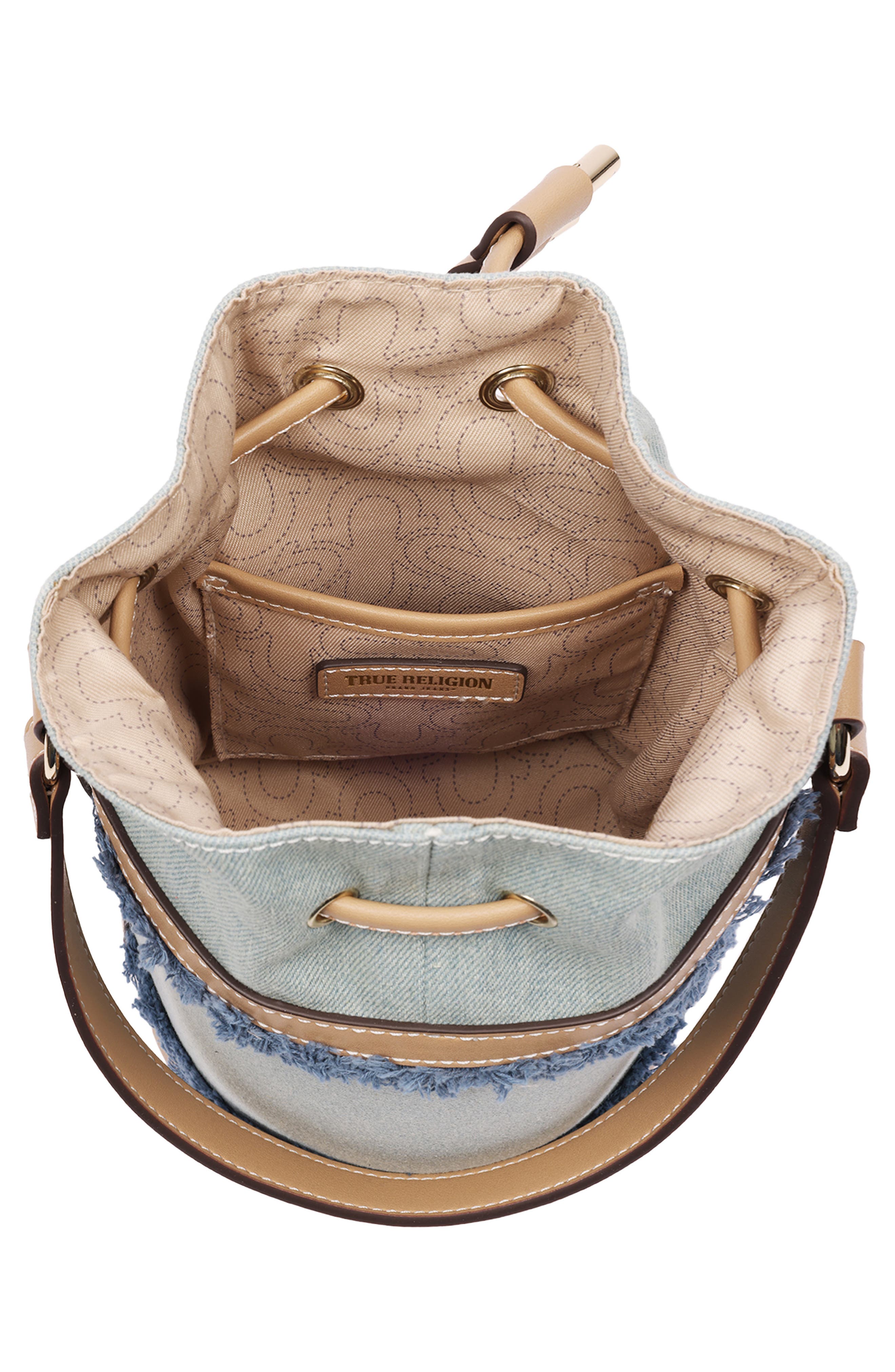 True Religion Buddha Patch Denim Bucket Bag, Alternate, color, Denim