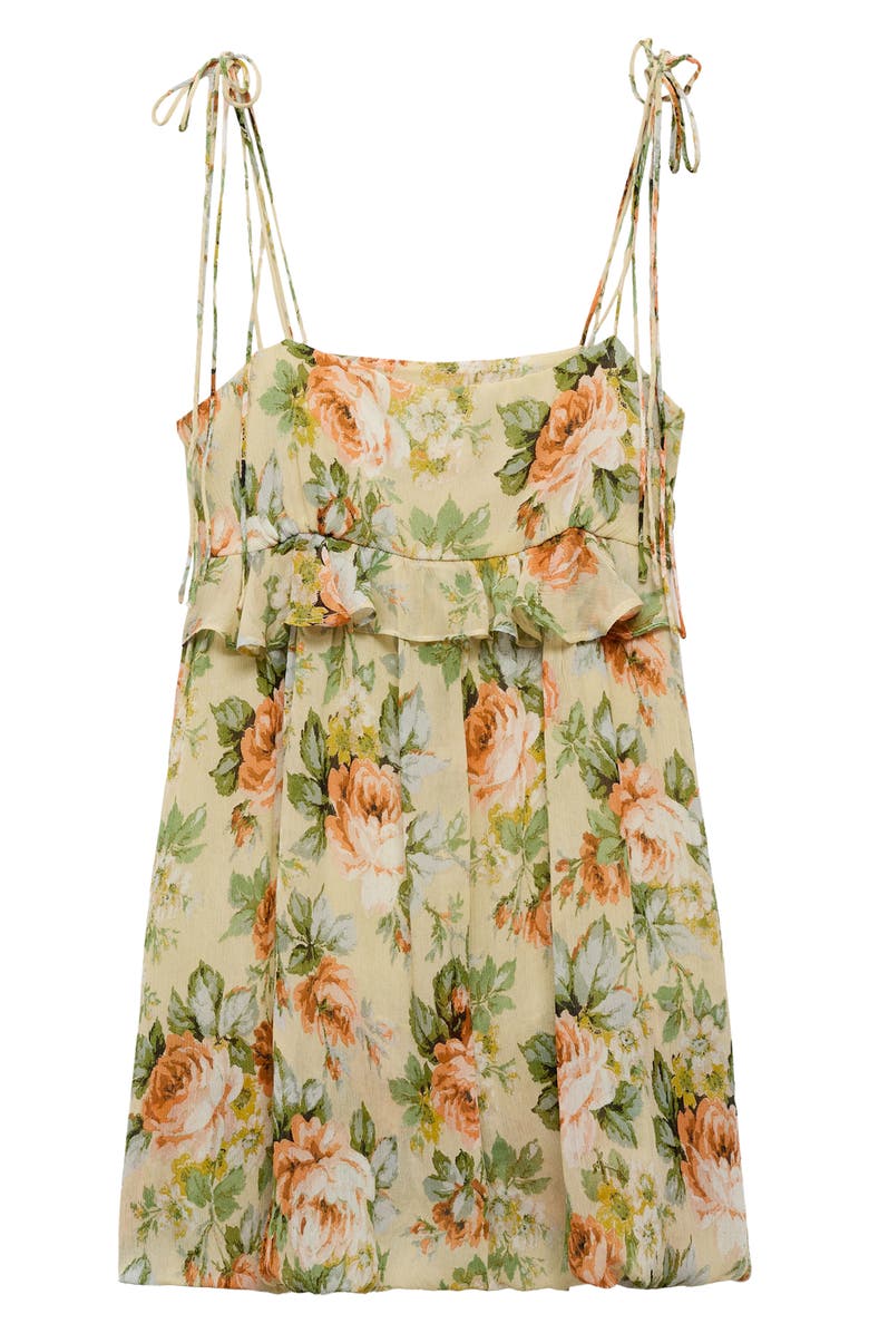 MANGO Floral Print Tie Strap Minidress, Alternate, color, Ecru