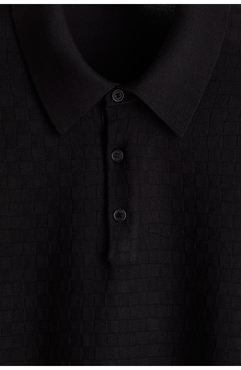 H&M Slim Fit Textured-knit Polo Shirt, Alternate, color, Black