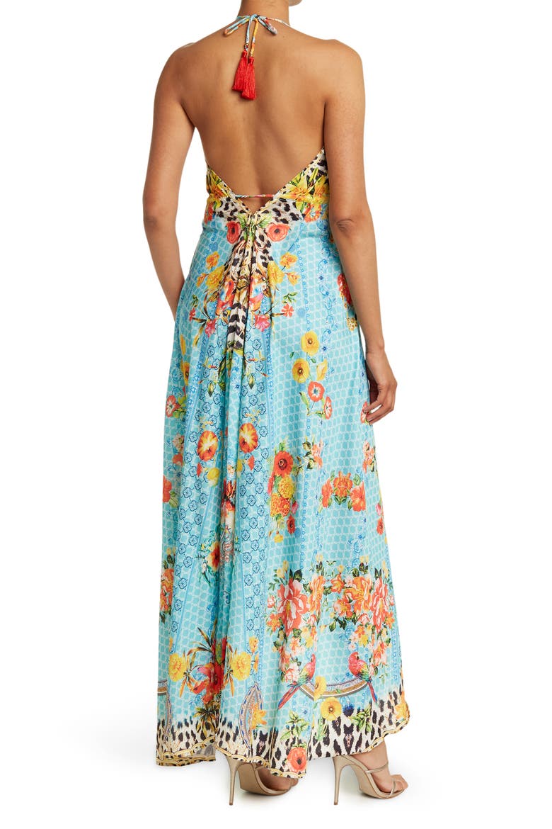 Floral Print Halter Cover-Up Dress, Alternate, color, BLUE