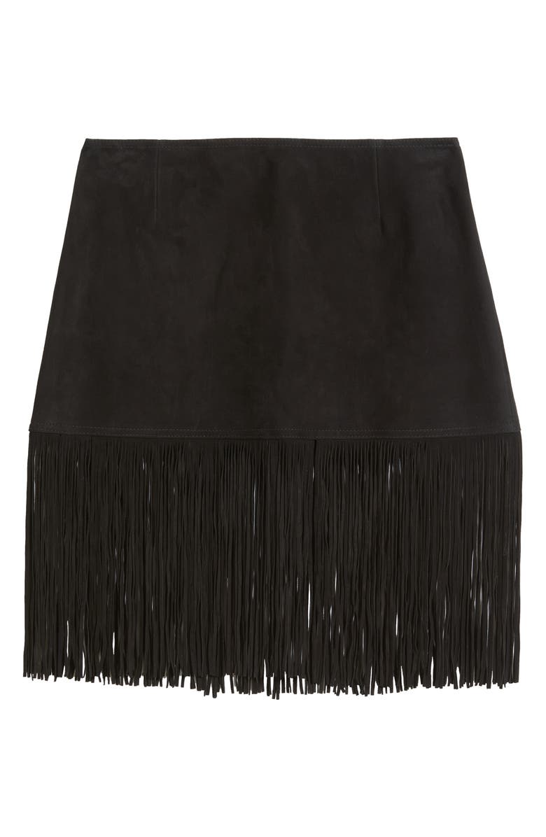 FRAME The Saddle Fringe Trim Suede Skirt, Alternate, color, Black