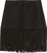 FRAME The Saddle Fringe Trim Suede Skirt