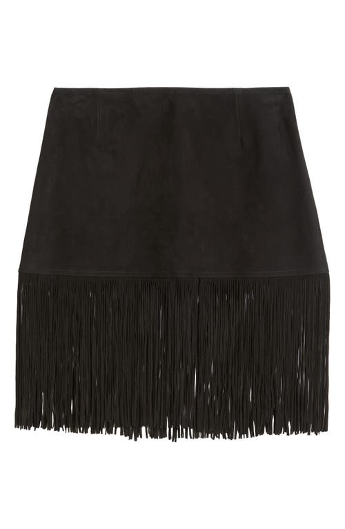 Frame The Saddle Fringe Trim Suede Skirt In Black