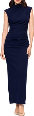 Betsy & Adam Pleated Sleeveless Column Gown
