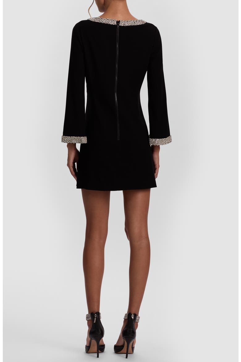 Mailynn Crystal Embellished Bell Sleeve Satin Minidress, Alternate, color, BLACK/ CRYSTAL